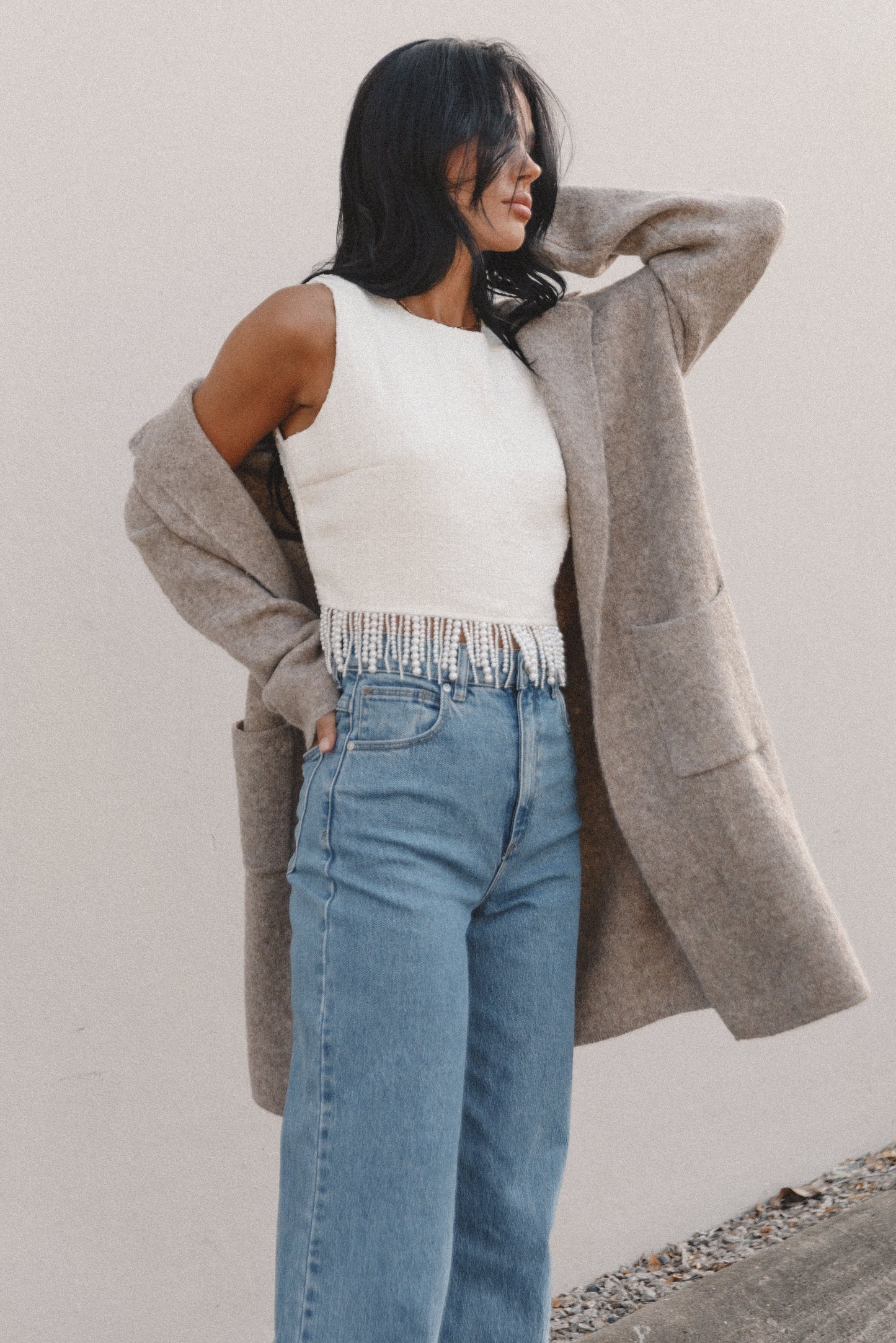 Bead-Fringe Tweed Crop Top