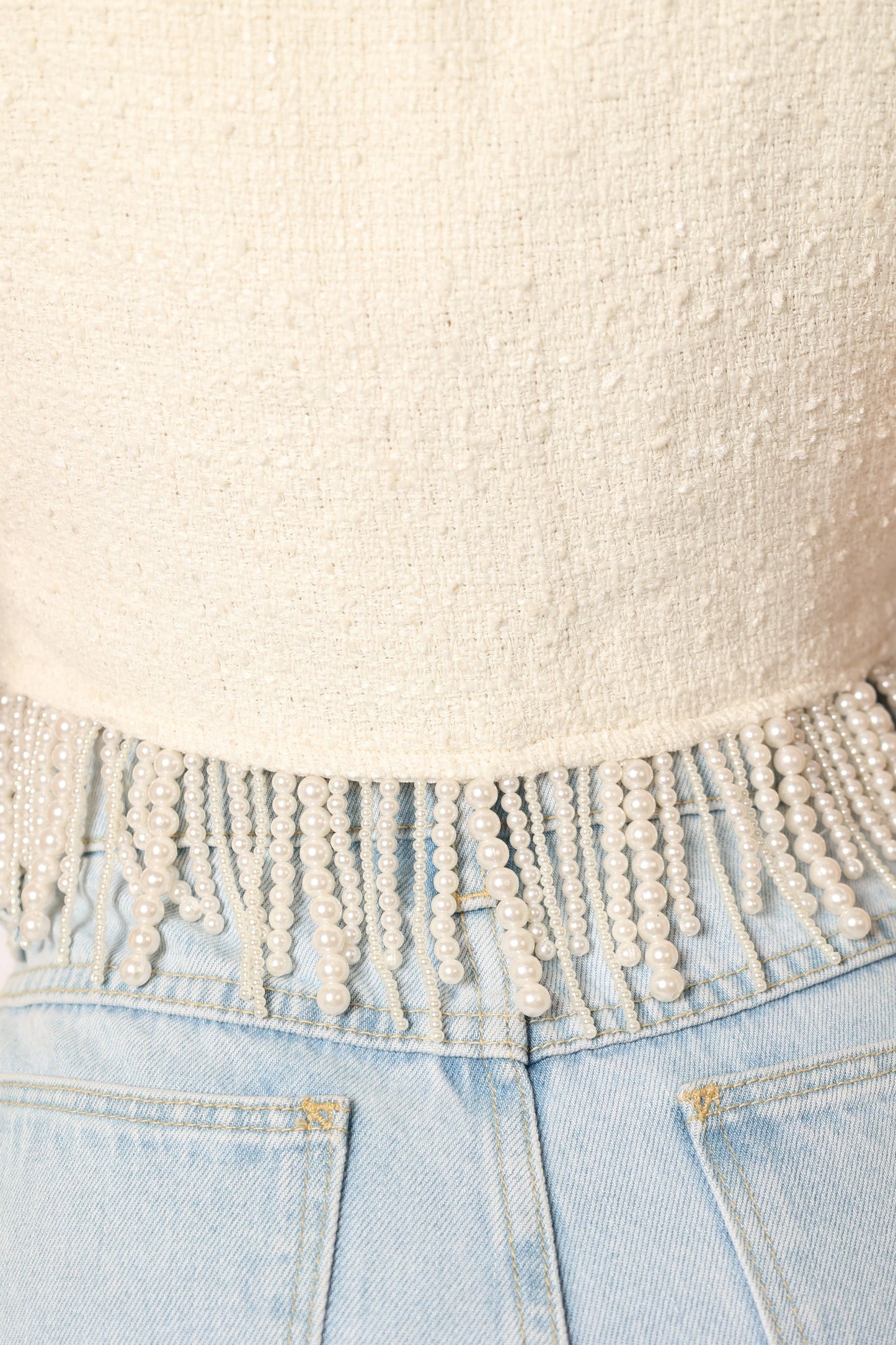 Bead-Fringe Tweed Crop Top
