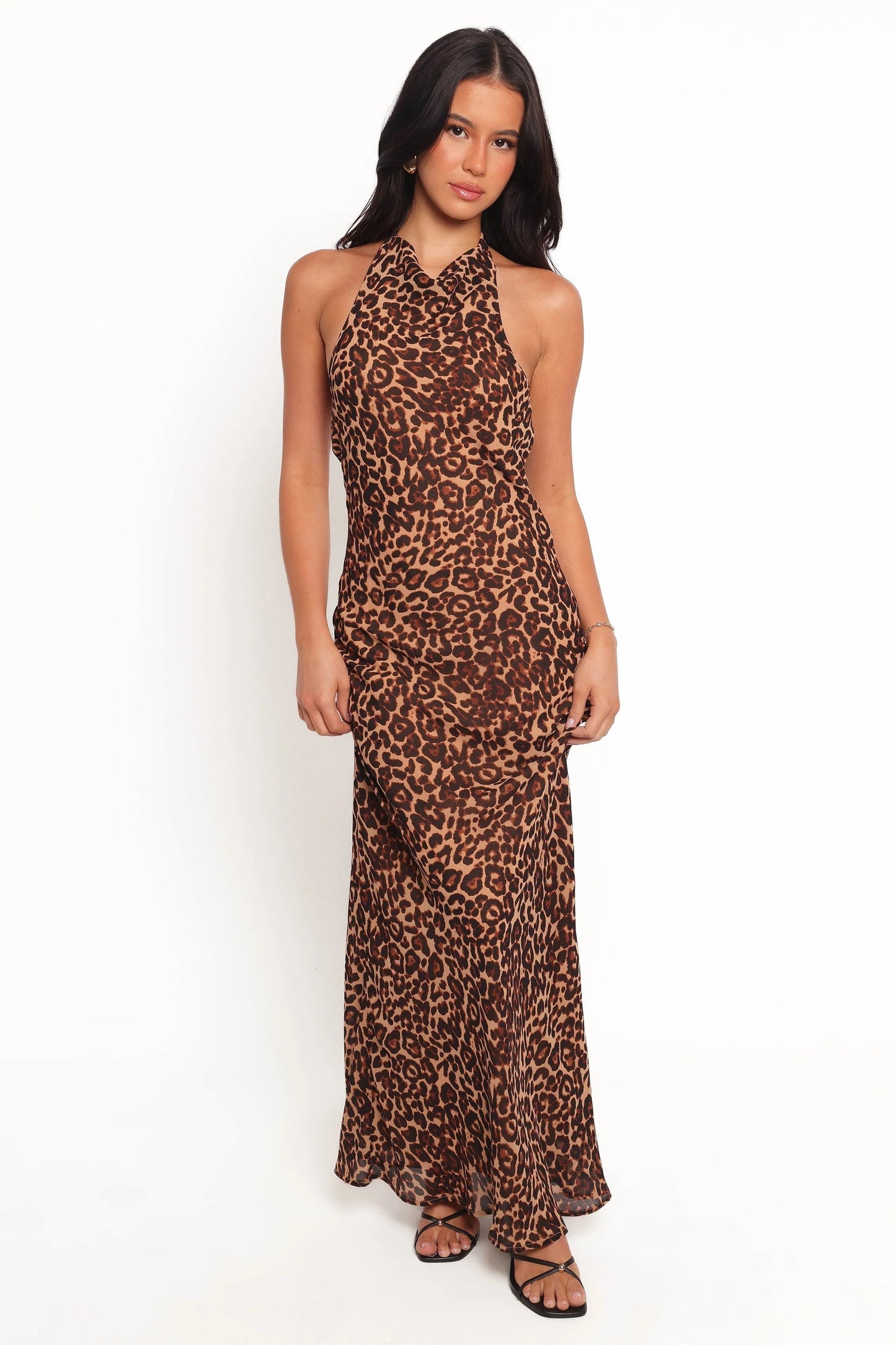Carolyn Animal-Print Halter-Cowl Maxi Dress