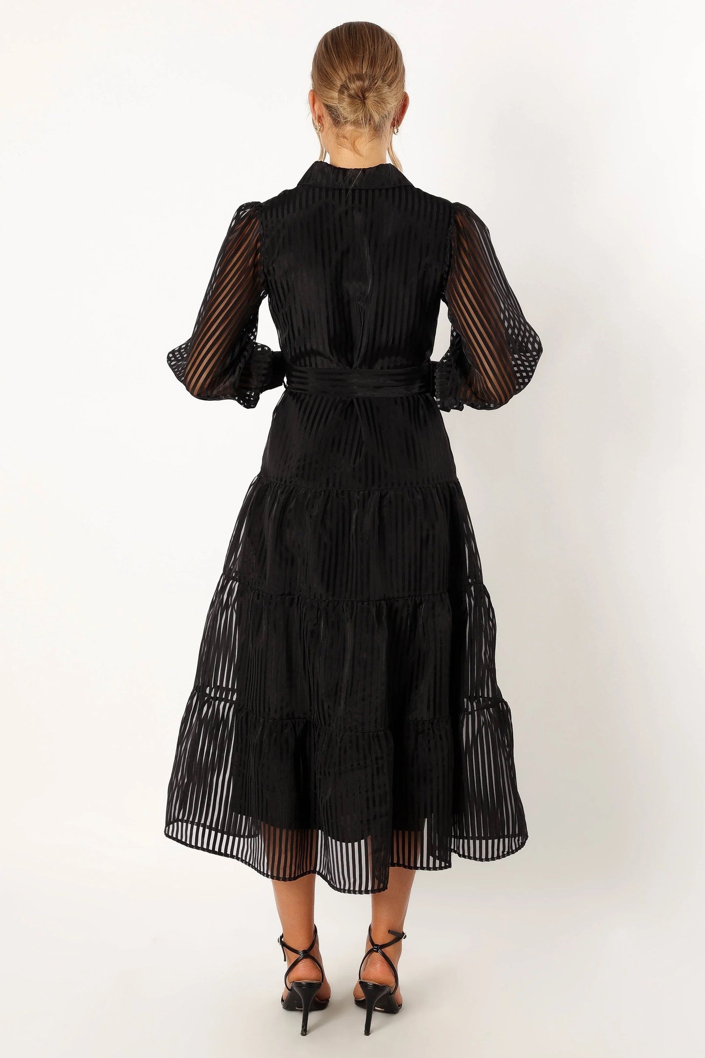 Collared V-Neck Tiered Maxi Dress