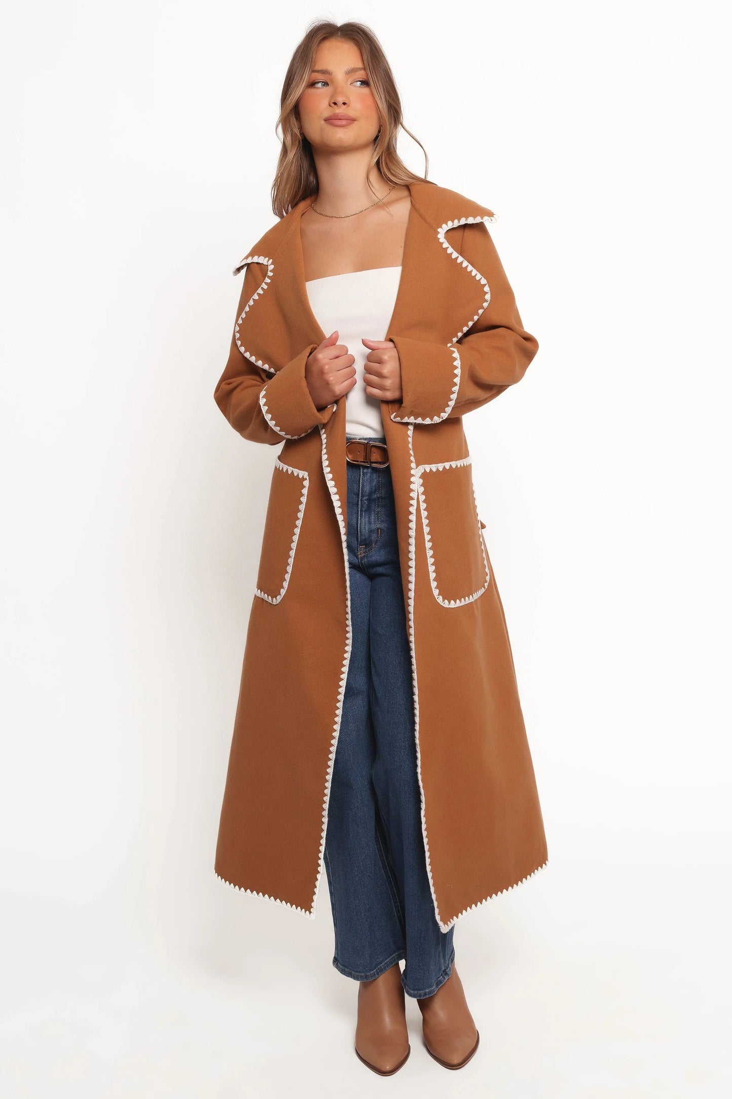 Contrast-Stitch Longline Coat