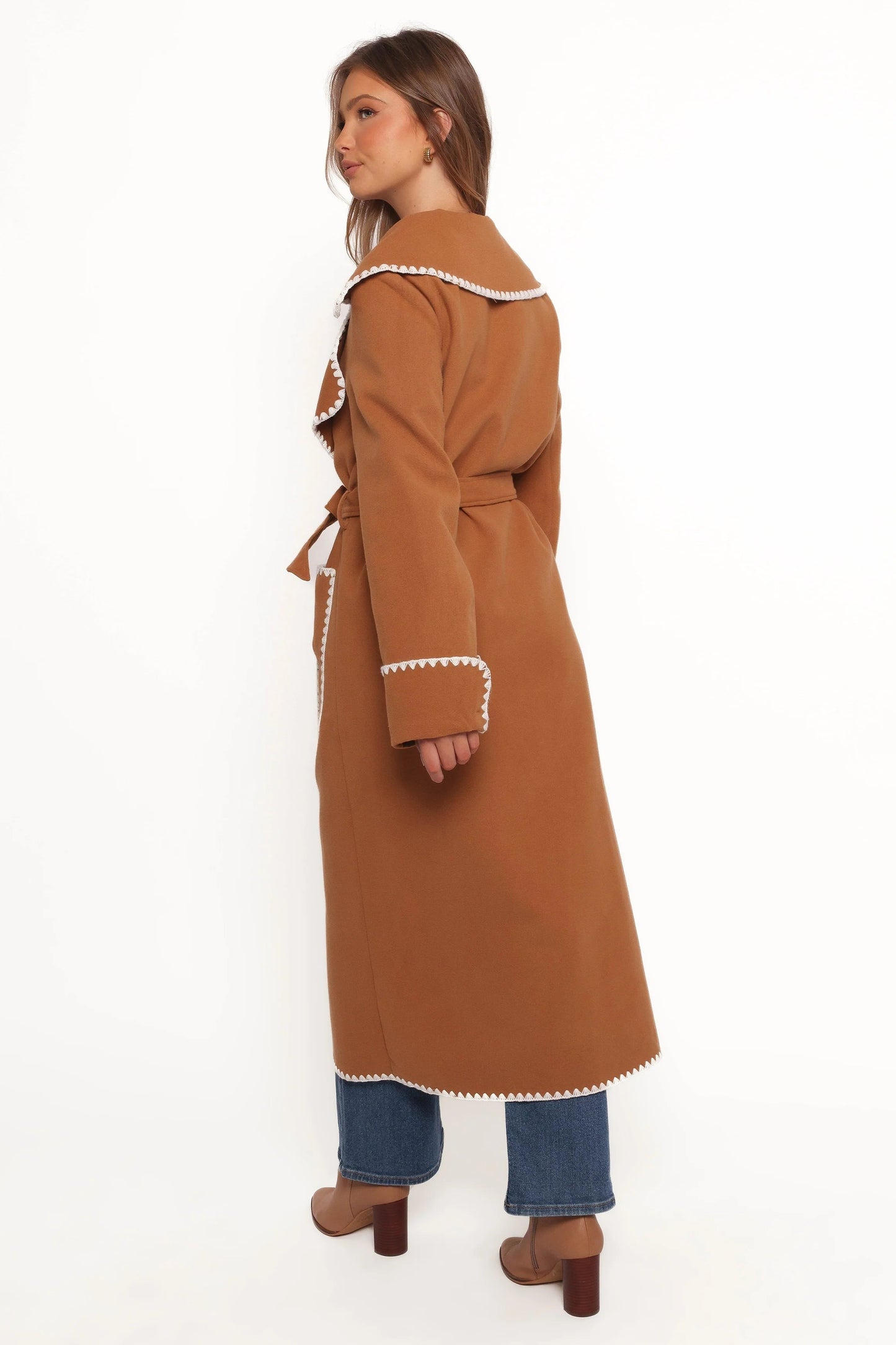 Contrast-Stitch Longline Coat