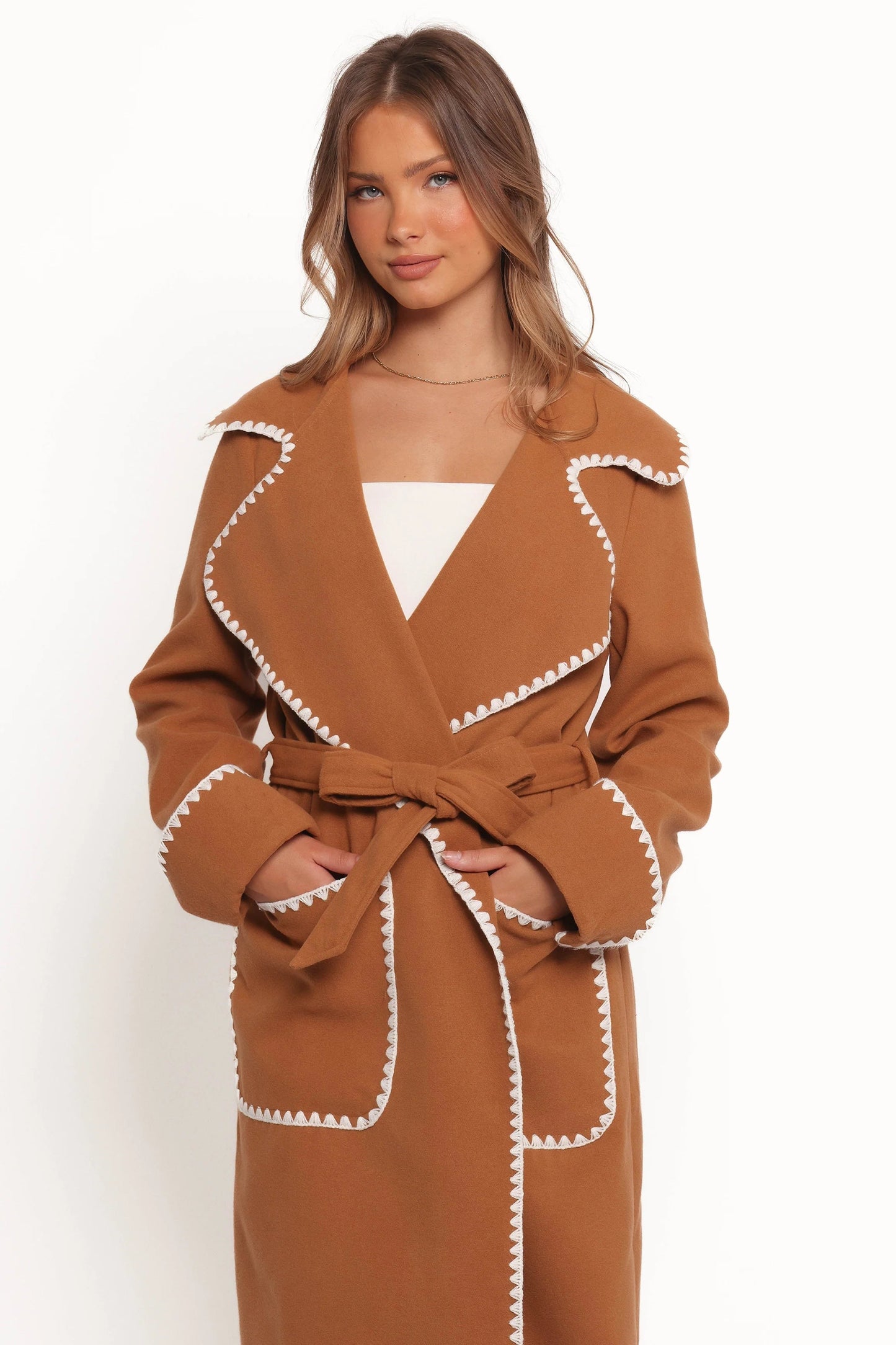 Contrast-Stitch Longline Coat