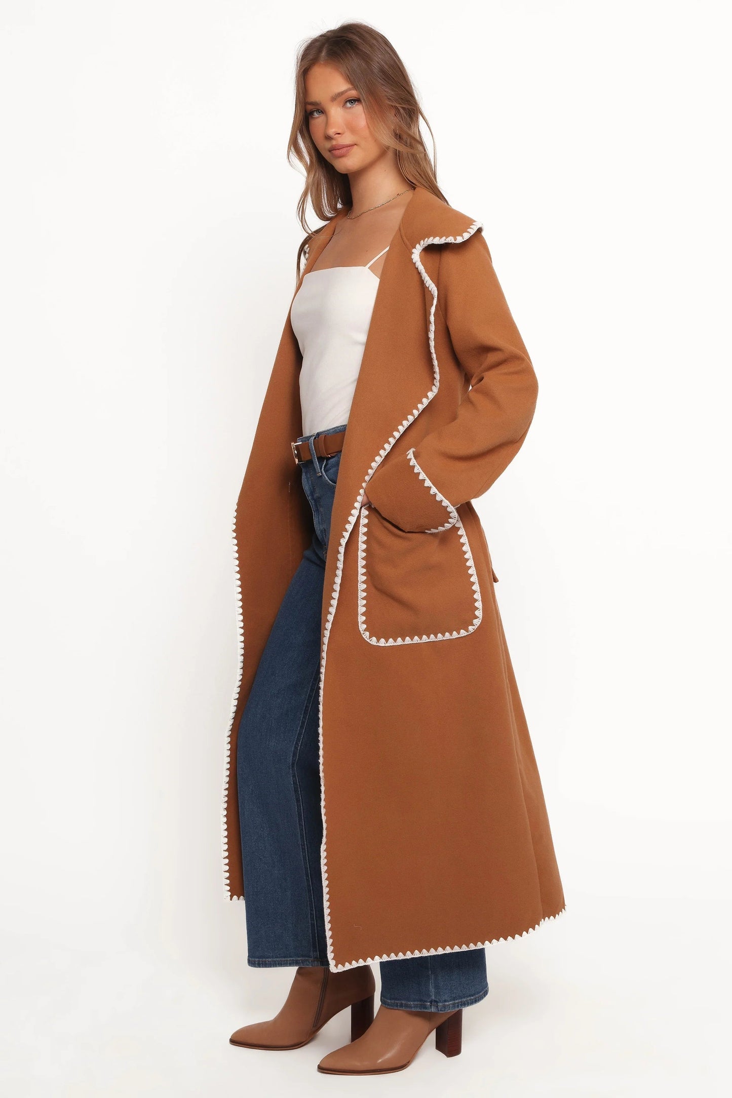 Contrast-Stitch Longline Coat