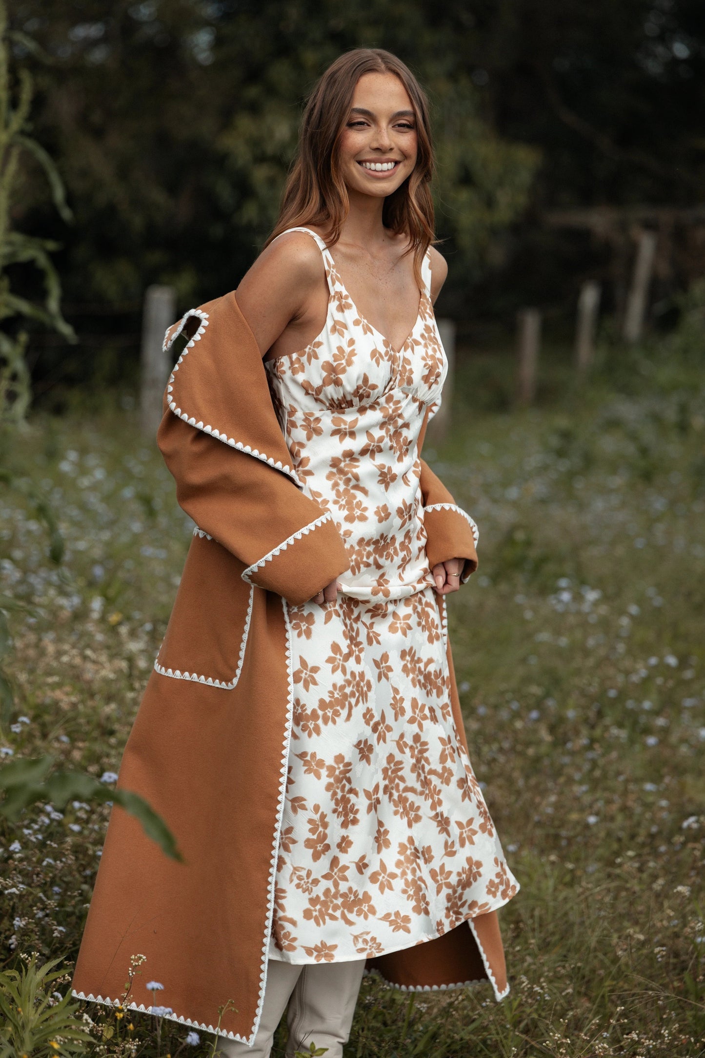 Contrast-Stitch Longline Coat