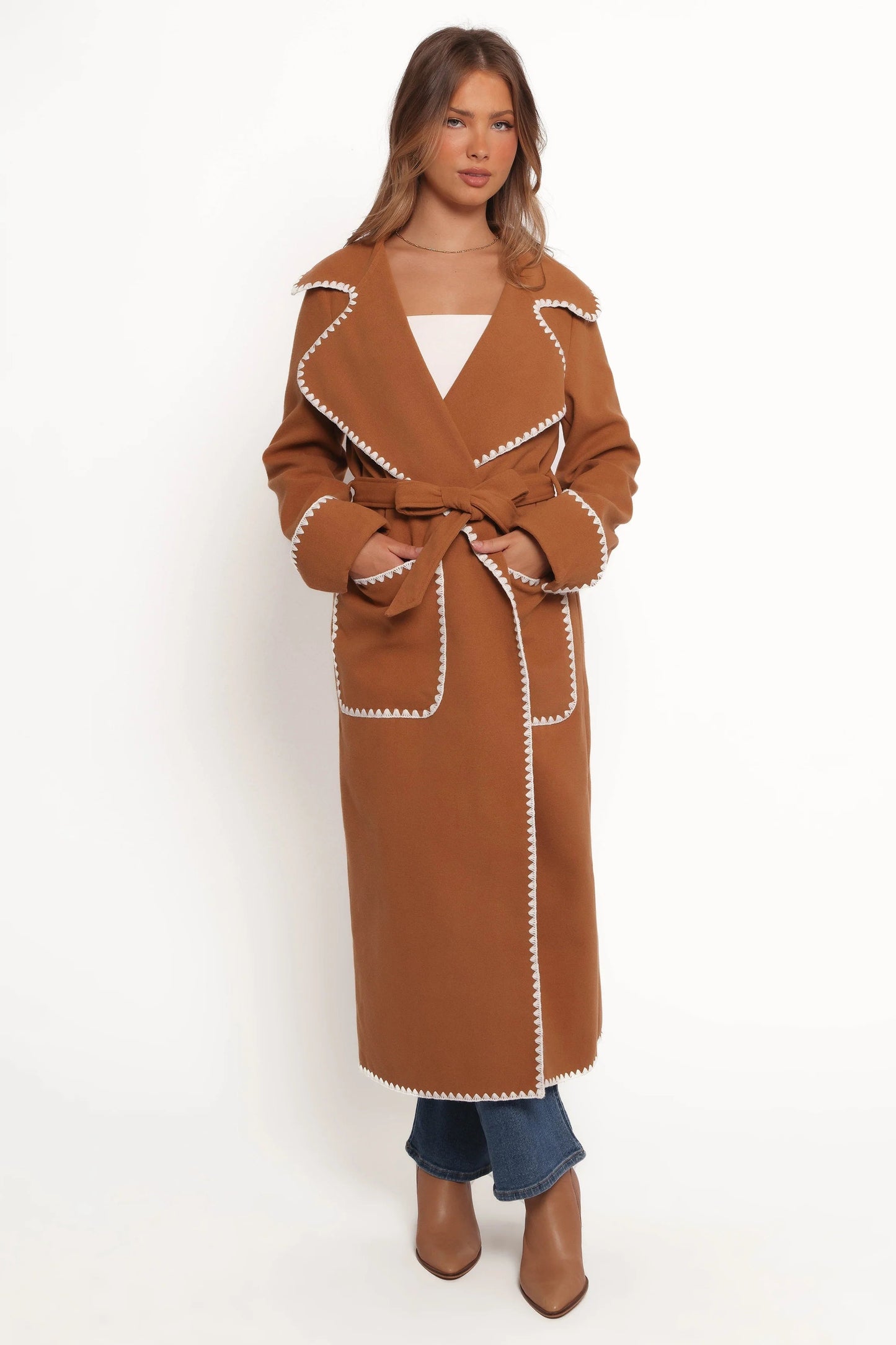 Contrast-Stitch Longline Coat