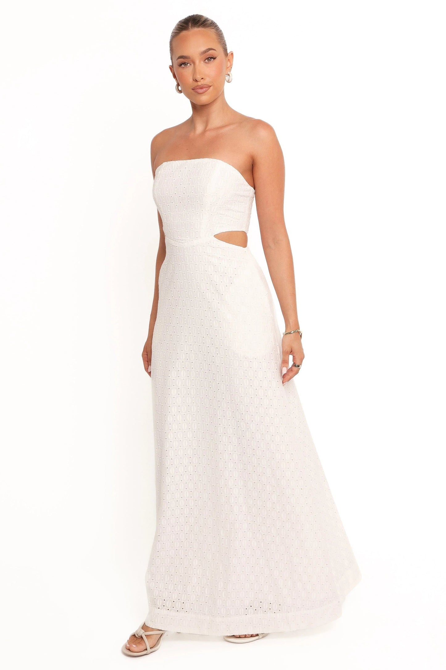 Embroidered Anglaise Strapless Midi Dress