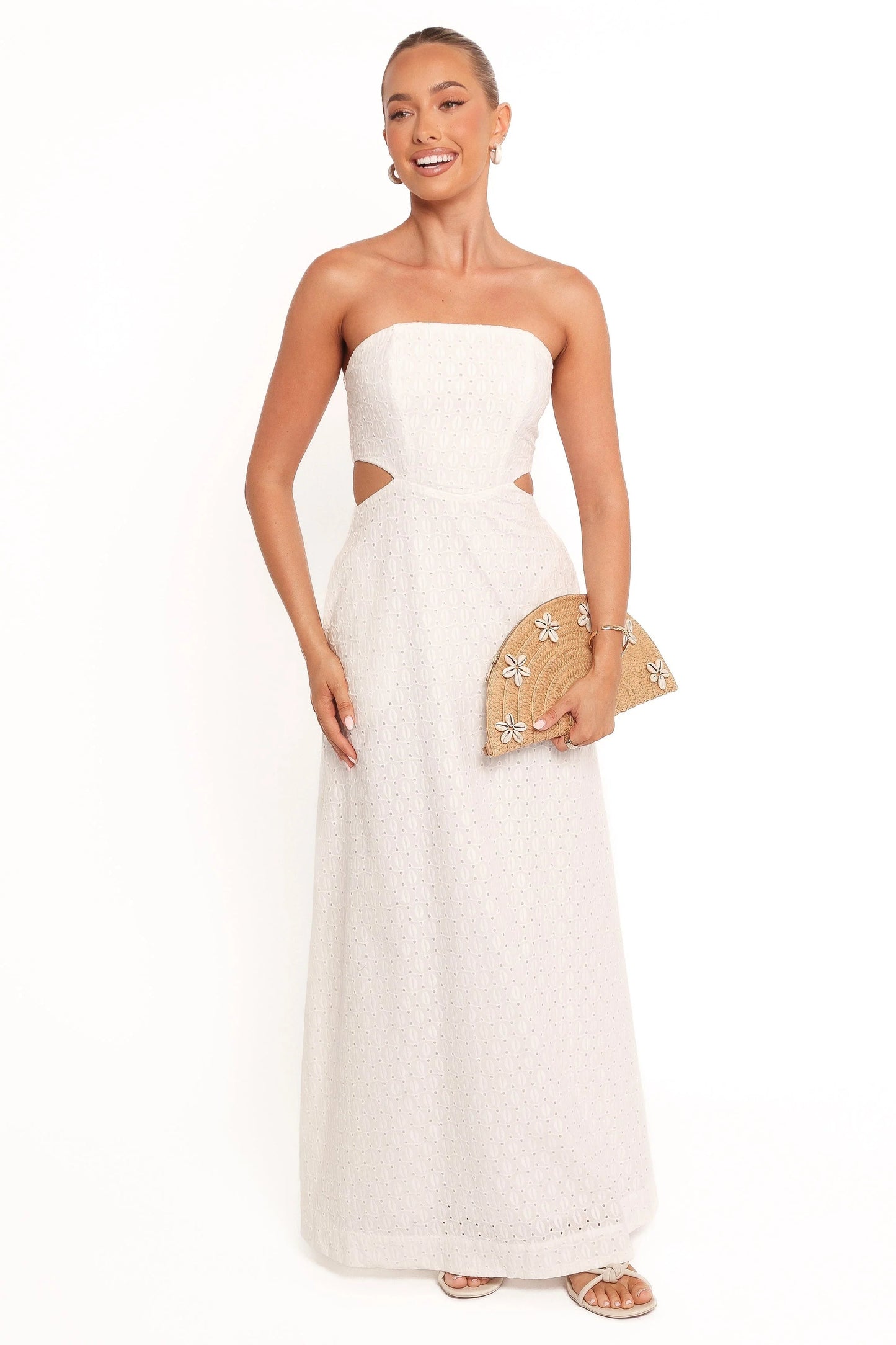 Embroidered Anglaise Strapless Midi Dress