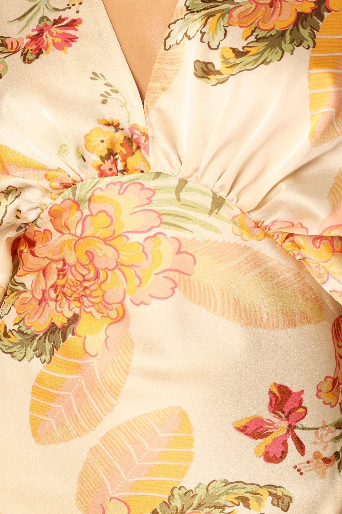Gathered Bust Satin-Feel Maxi