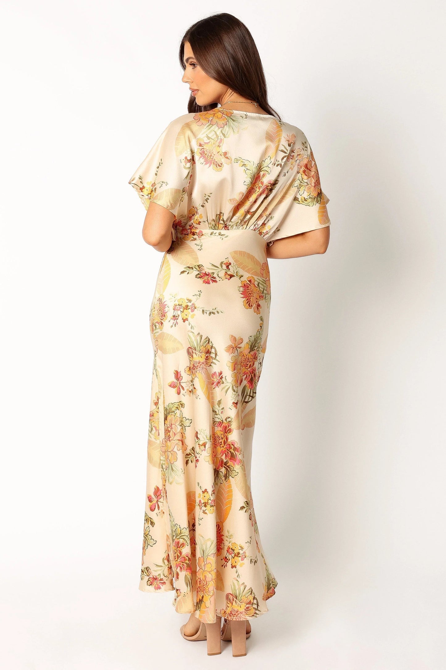 Gathered Bust Satin-Feel Maxi