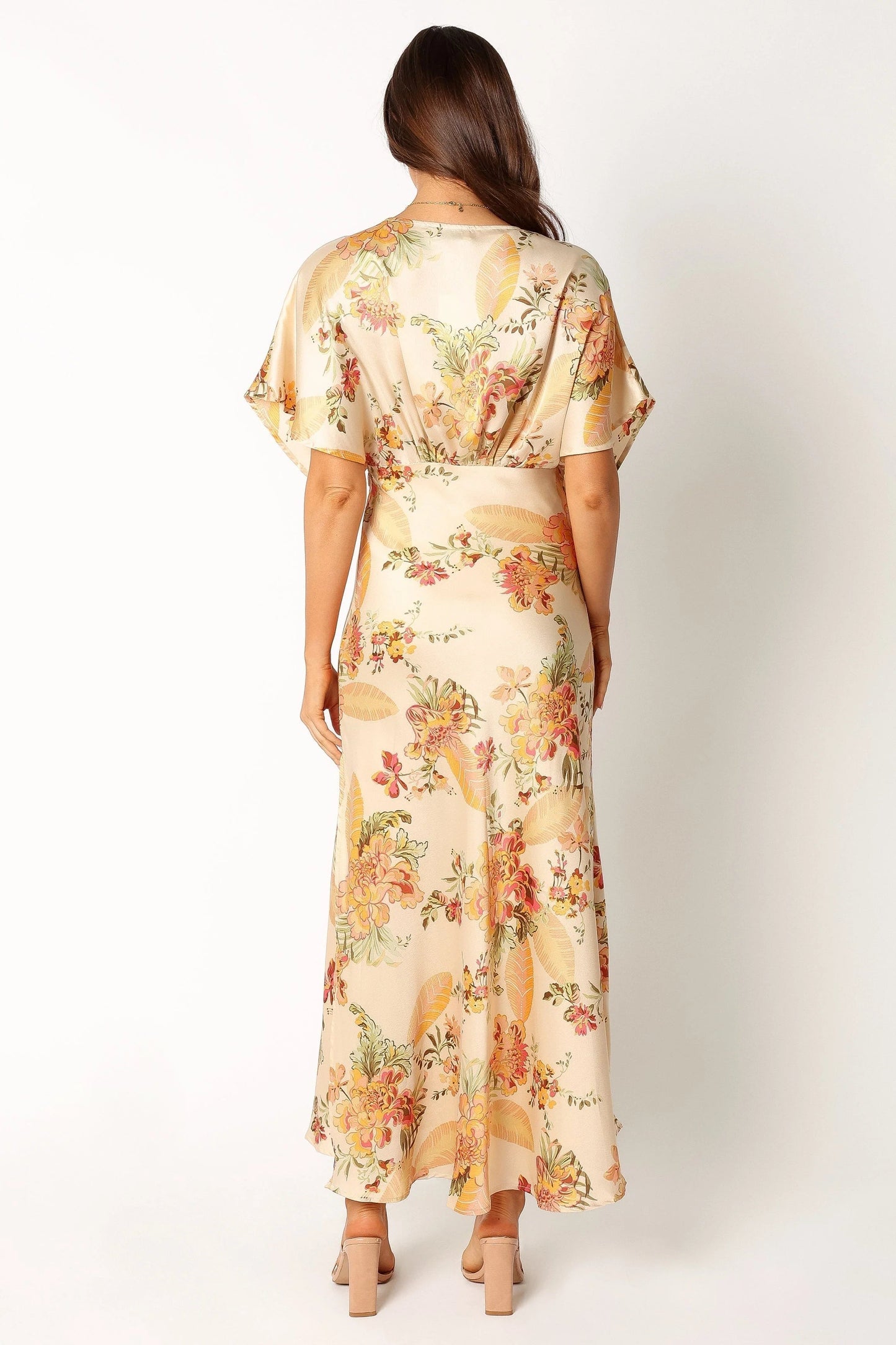 Gathered Bust Satin-Feel Maxi