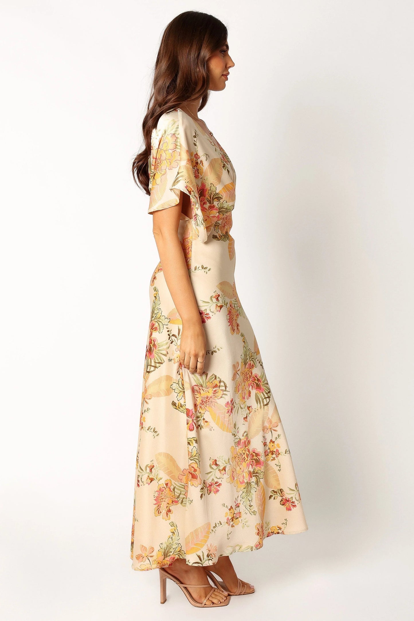Gathered Bust Satin-Feel Maxi