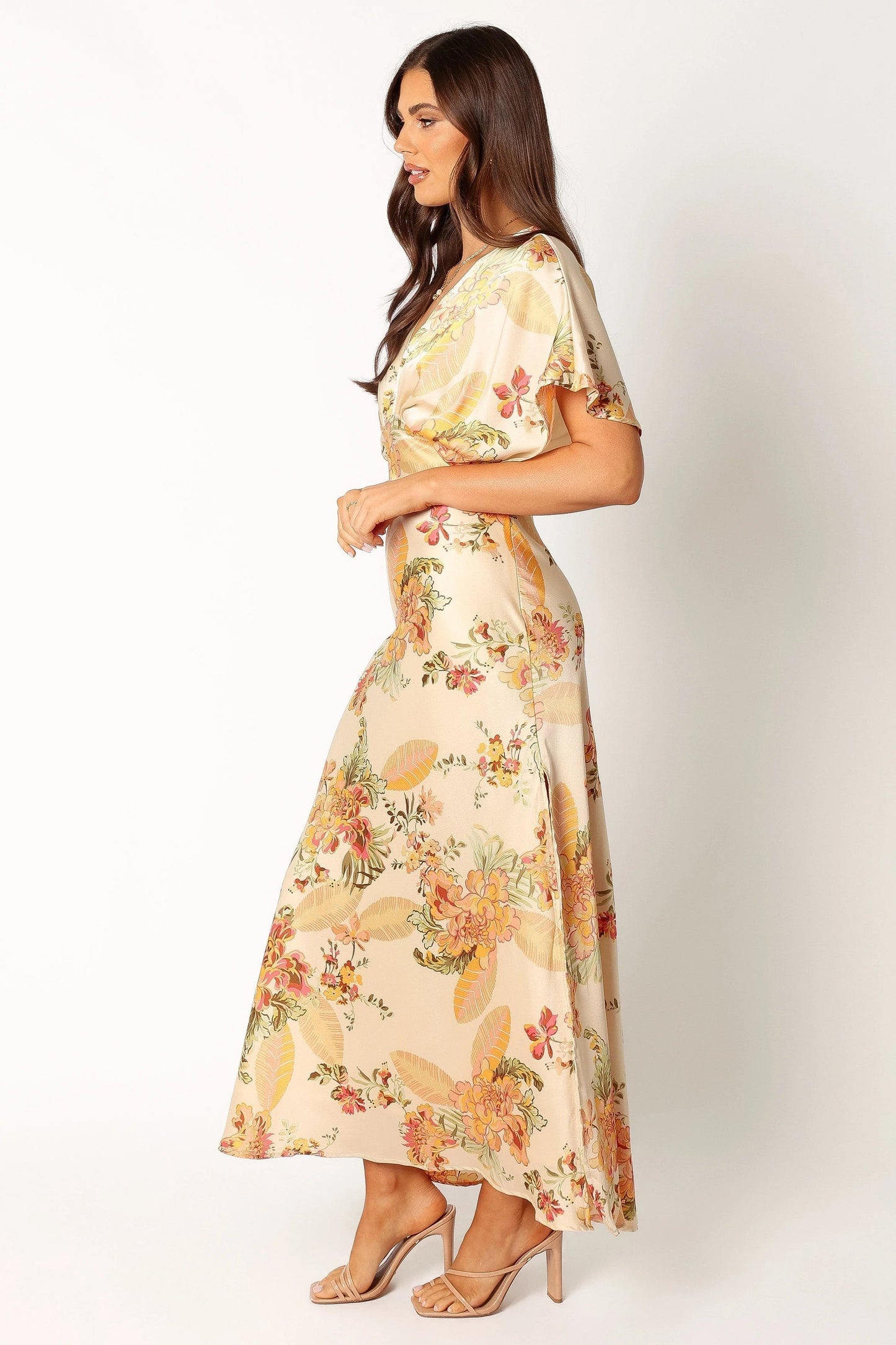 Gathered Bust Satin-Feel Maxi