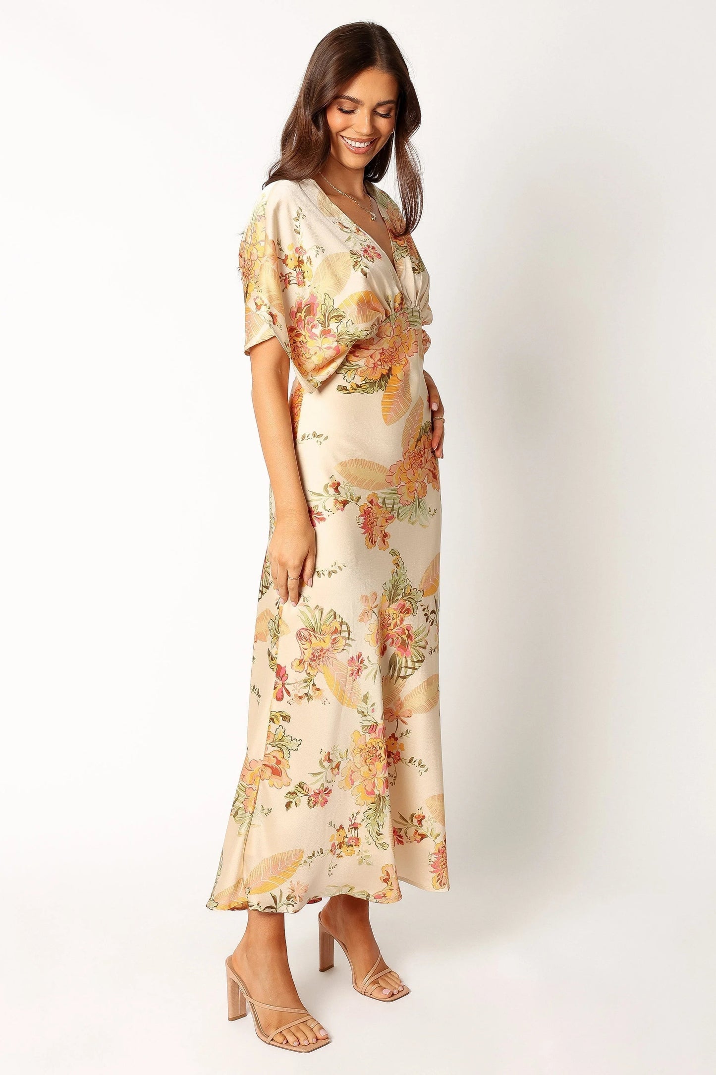 Gathered Bust Satin-Feel Maxi
