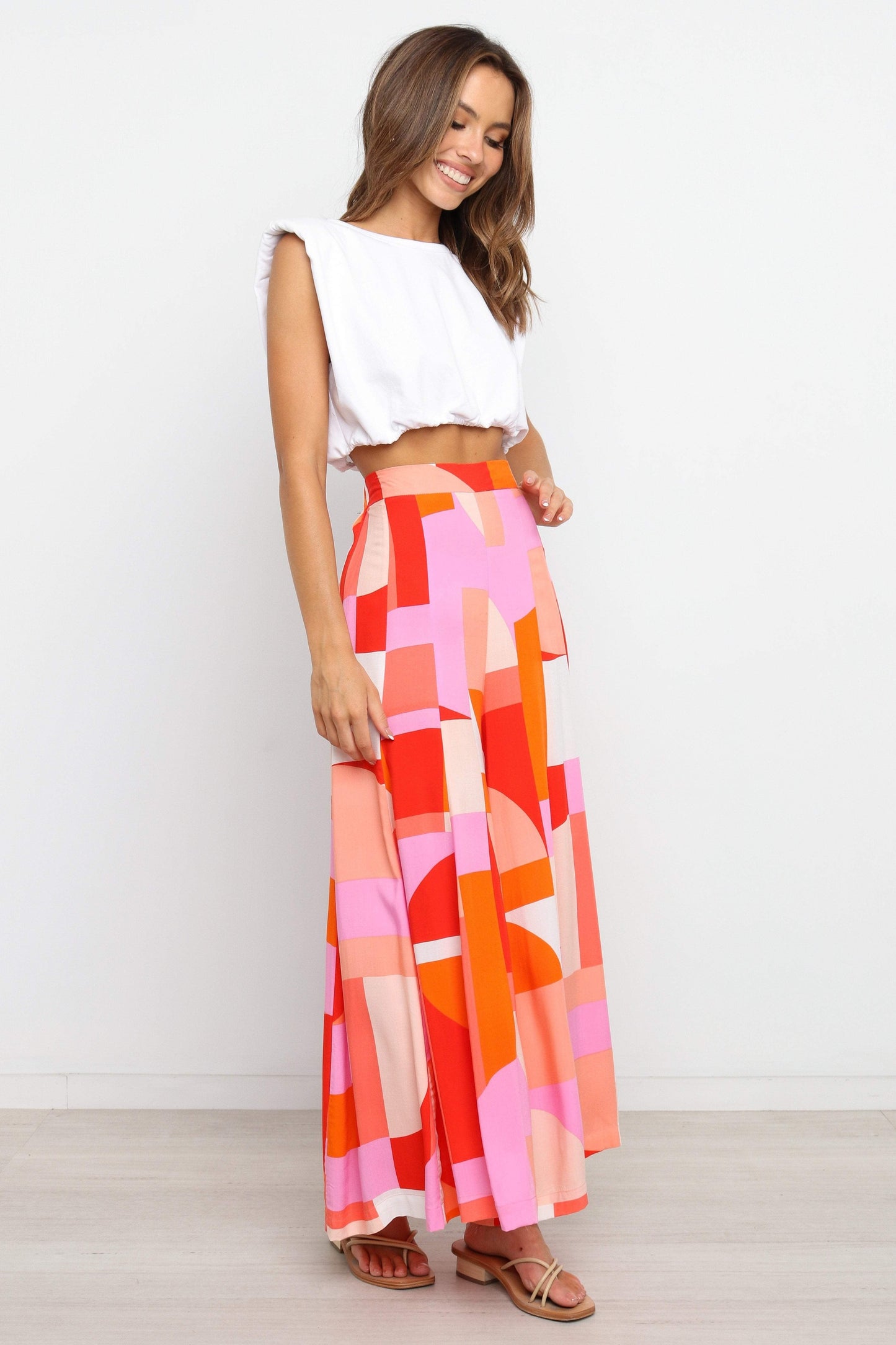 High-Waist Abstract Wide-Leg Pants