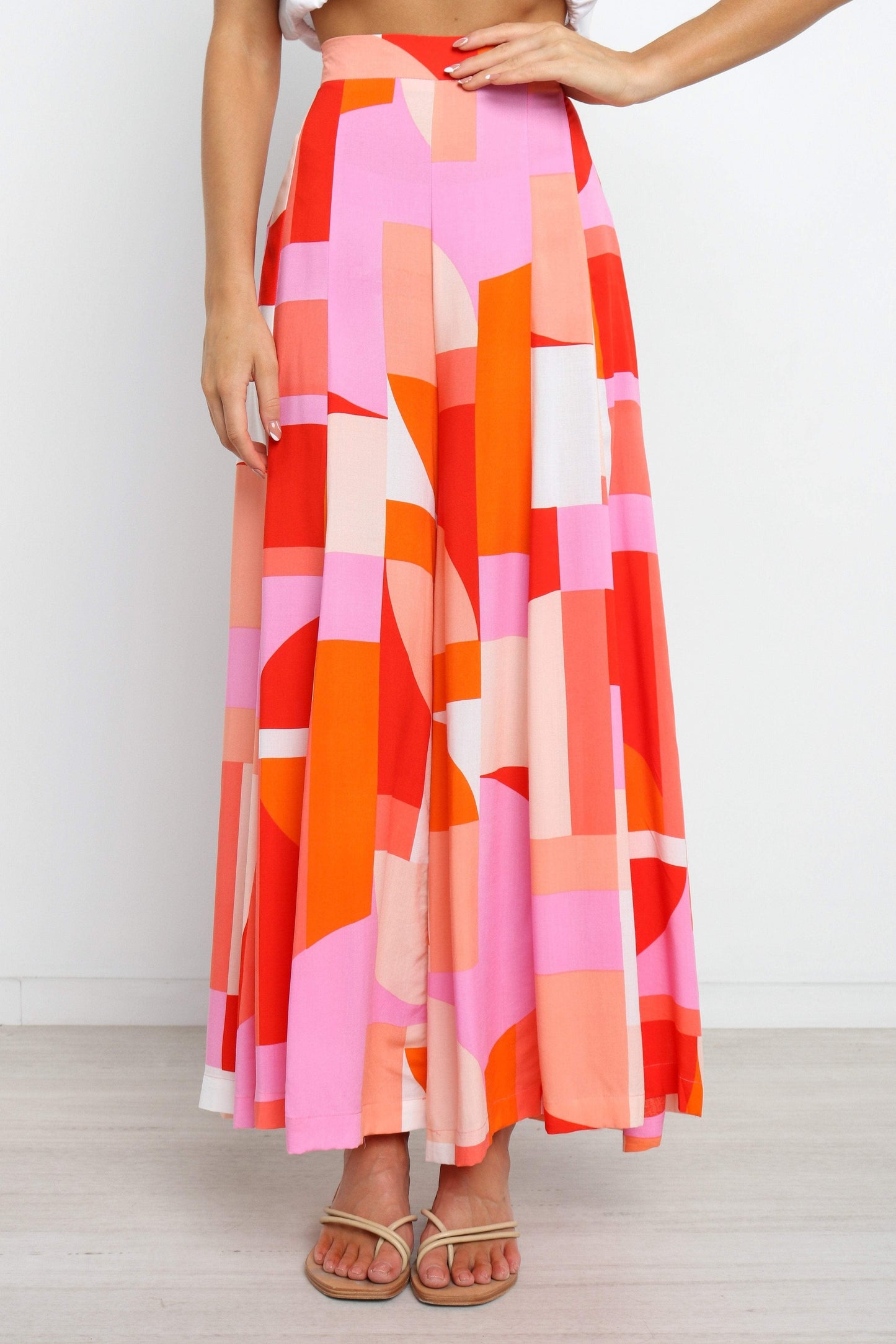 High-Waist Abstract Wide-Leg Pants