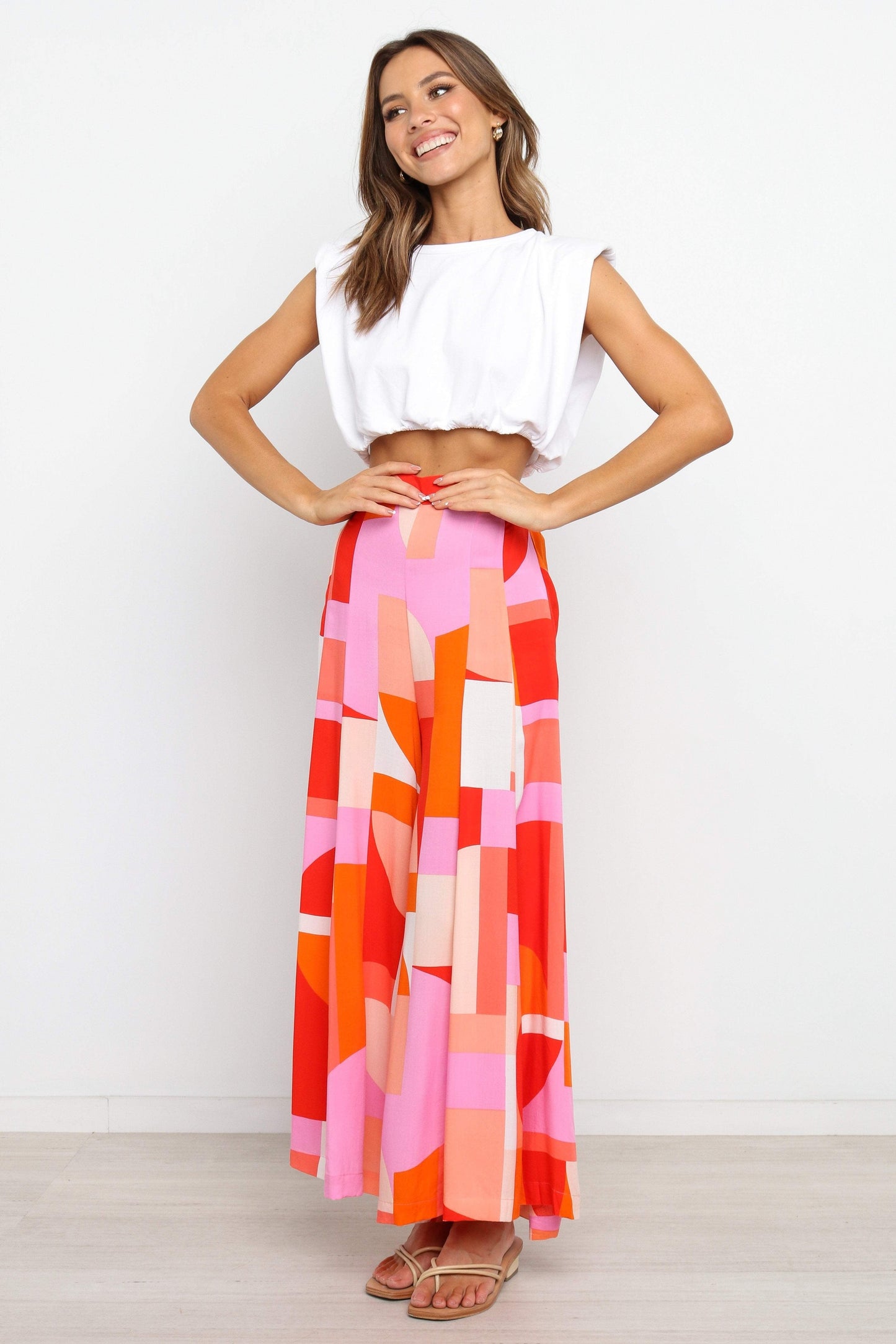 High-Waist Abstract Wide-Leg Pants