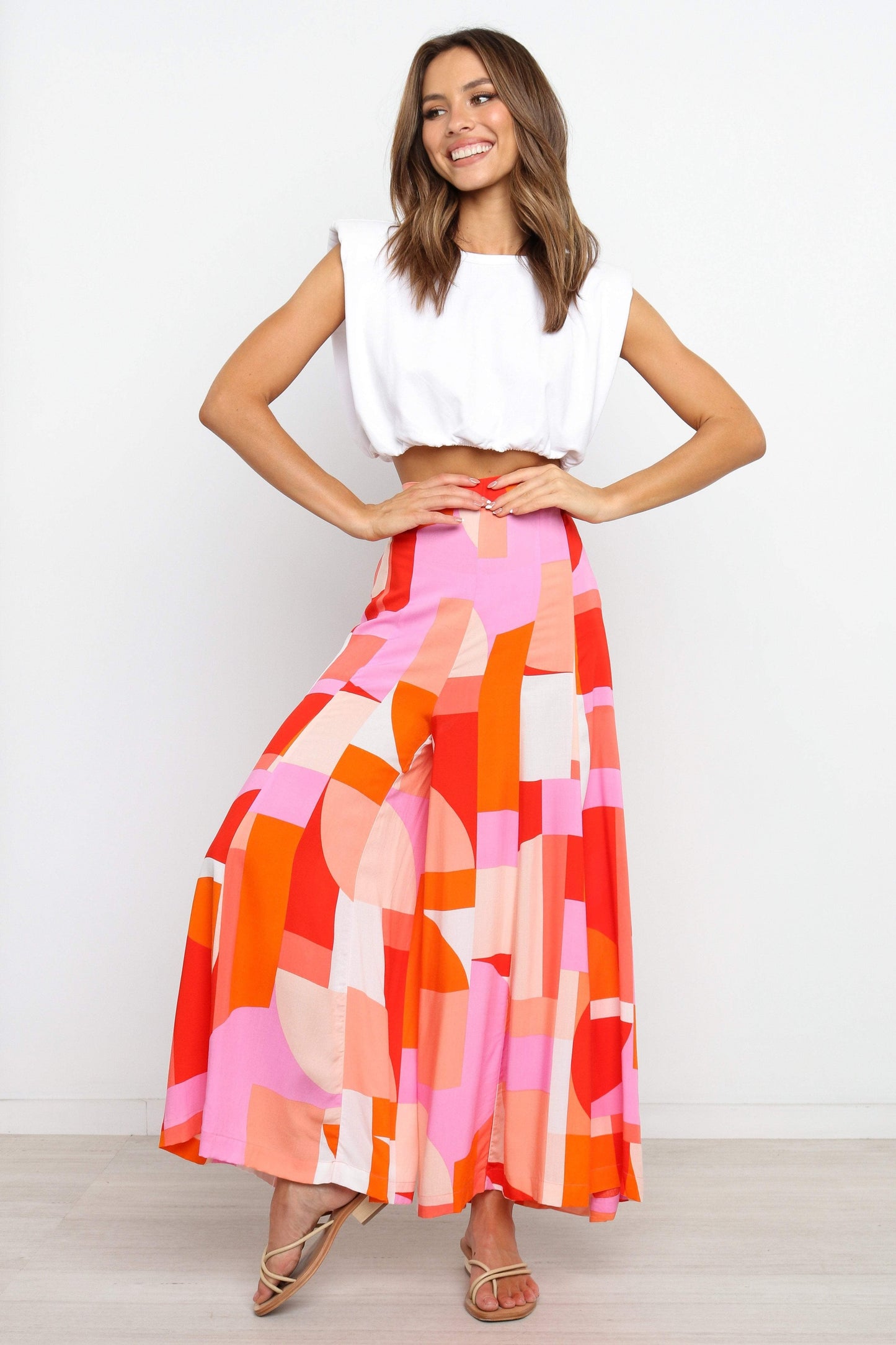 High-Waist Abstract Wide-Leg Pants
