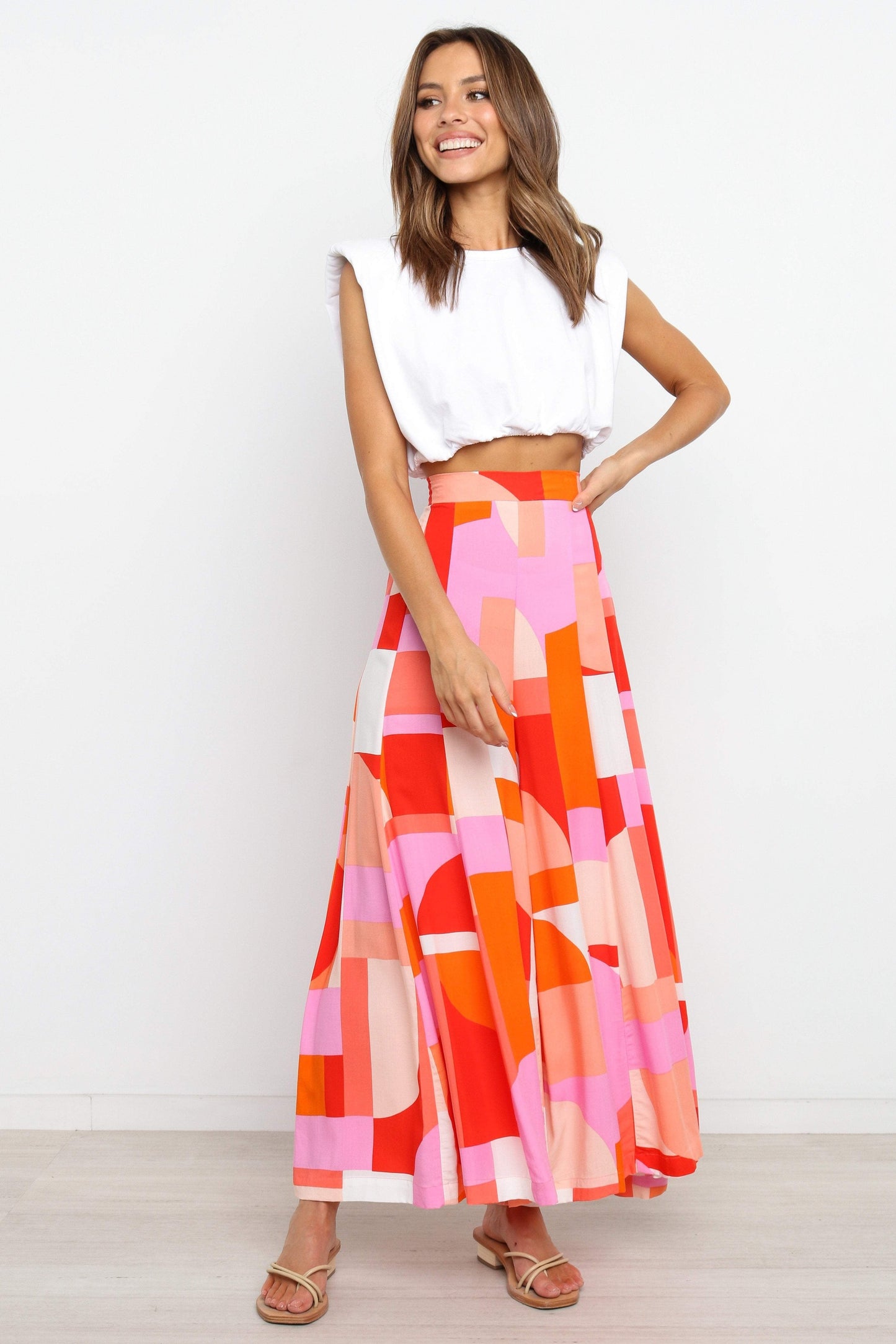 High-Waist Abstract Wide-Leg Pants