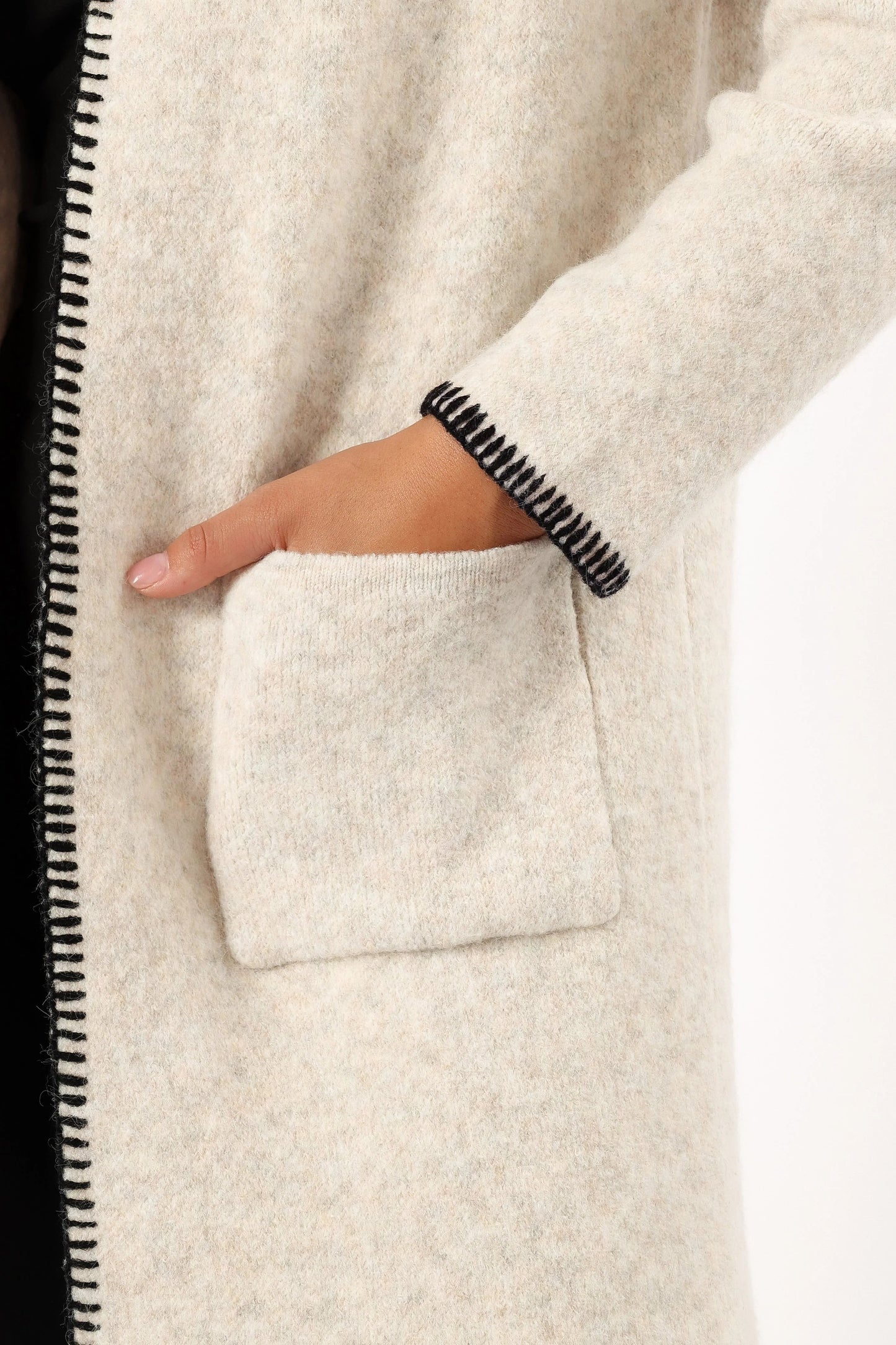 Open-Front Contrast-Stitch Knit Cardigan