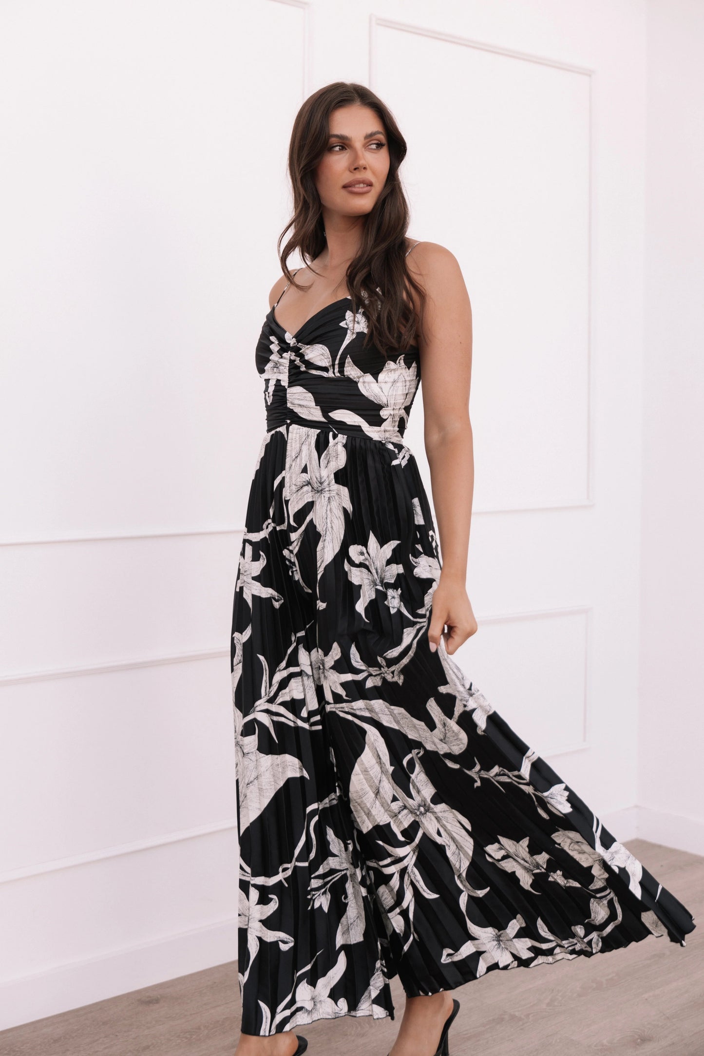 Pleated V-Neck Jumpsuit