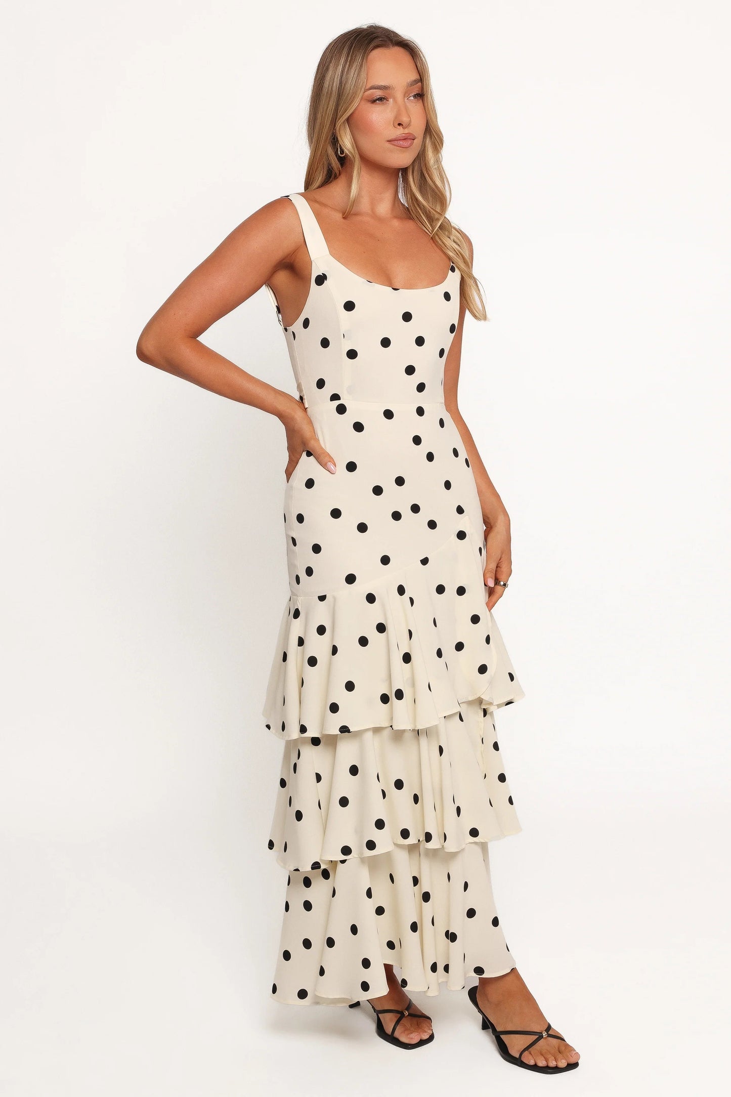 Polka Dot Ruffle Maxi Dress