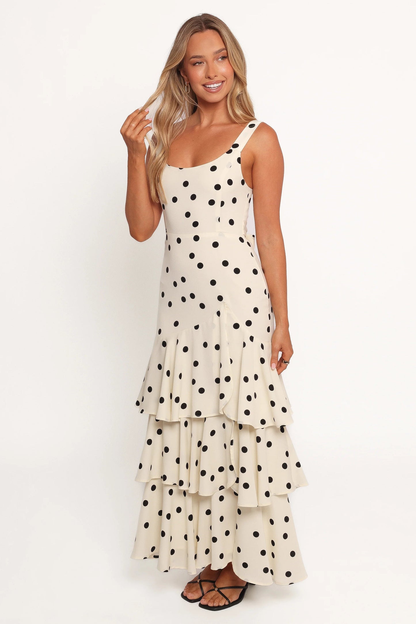 Polka Dot Ruffle Maxi Dress