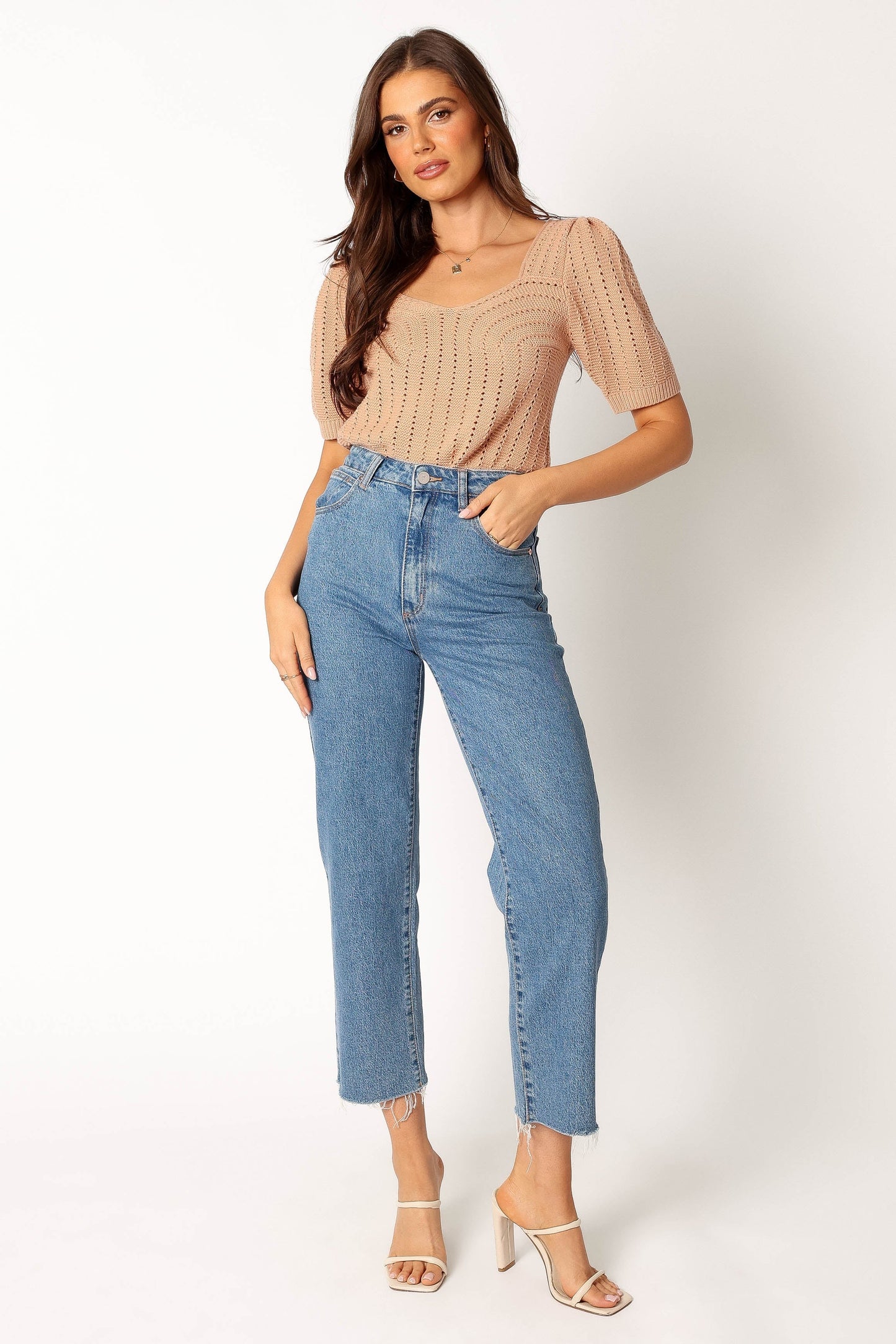 Puff-Sleeve Sweetheart Knit Top