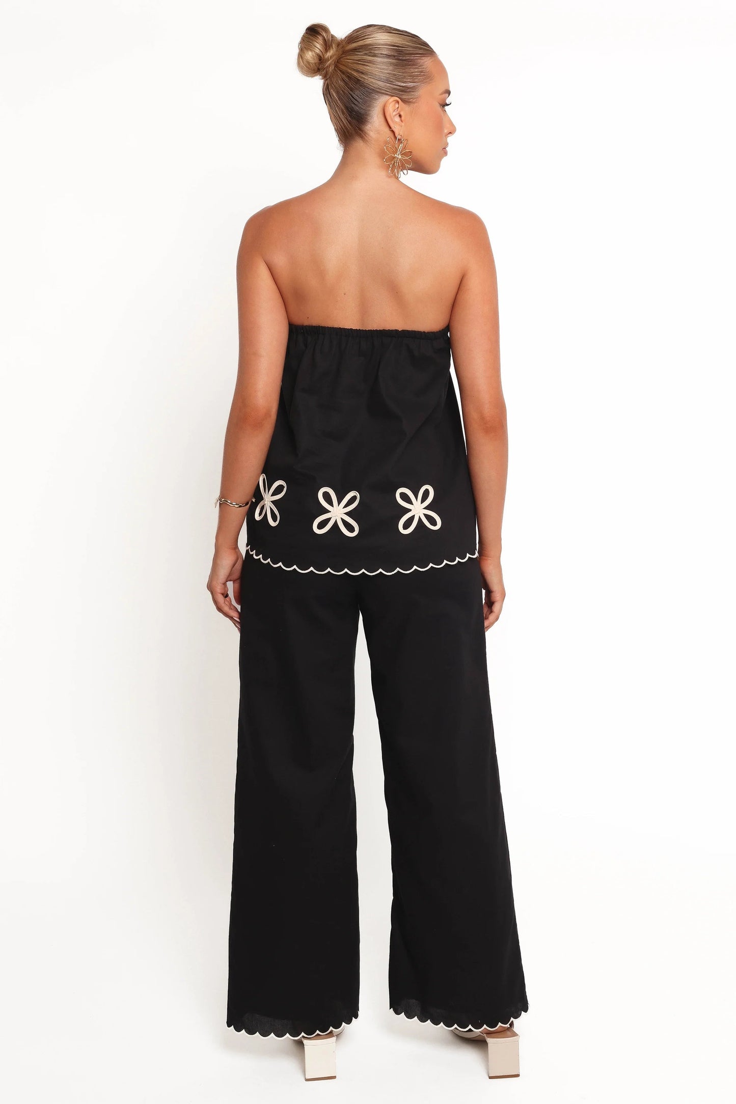 Scallop-Trim High-Waist Straight-Leg Pant