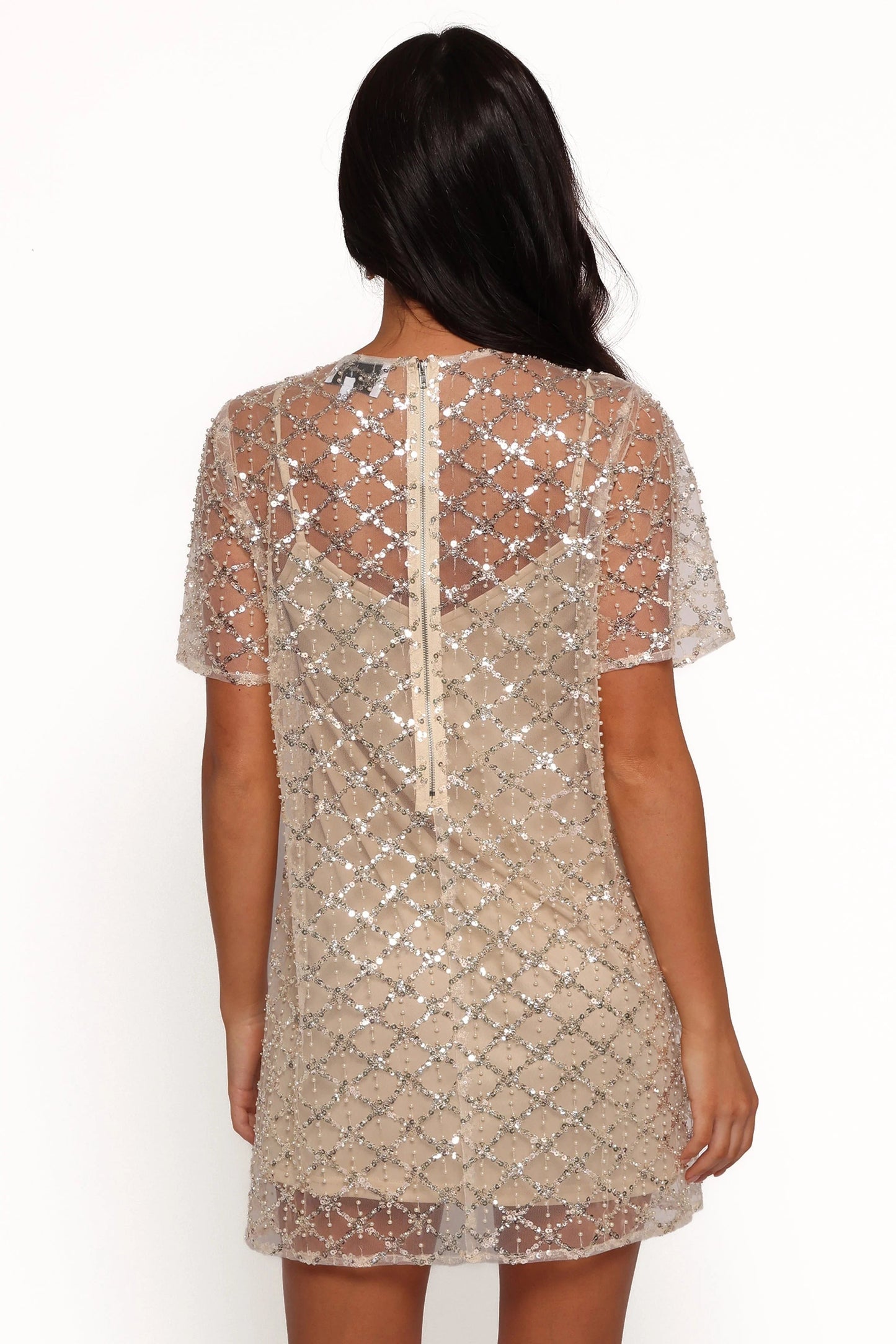 Sequin-Beaded High-Round Mini Dress