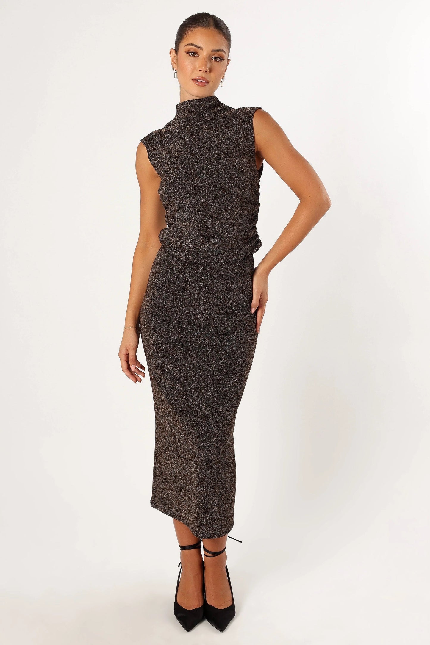 Shimmer Rib Midi Skirt