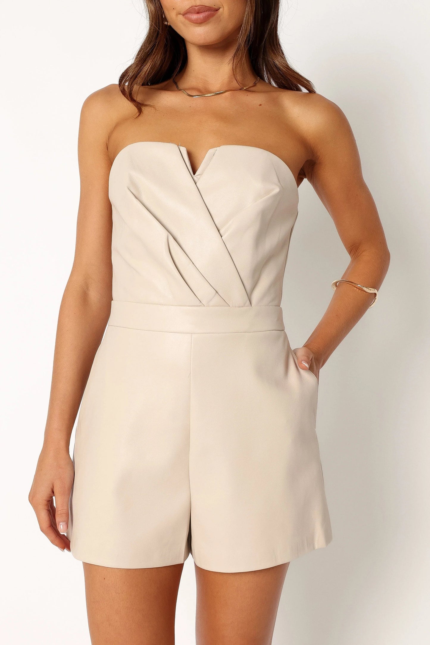 Strapless Faux-Leather Sweetheart Romper