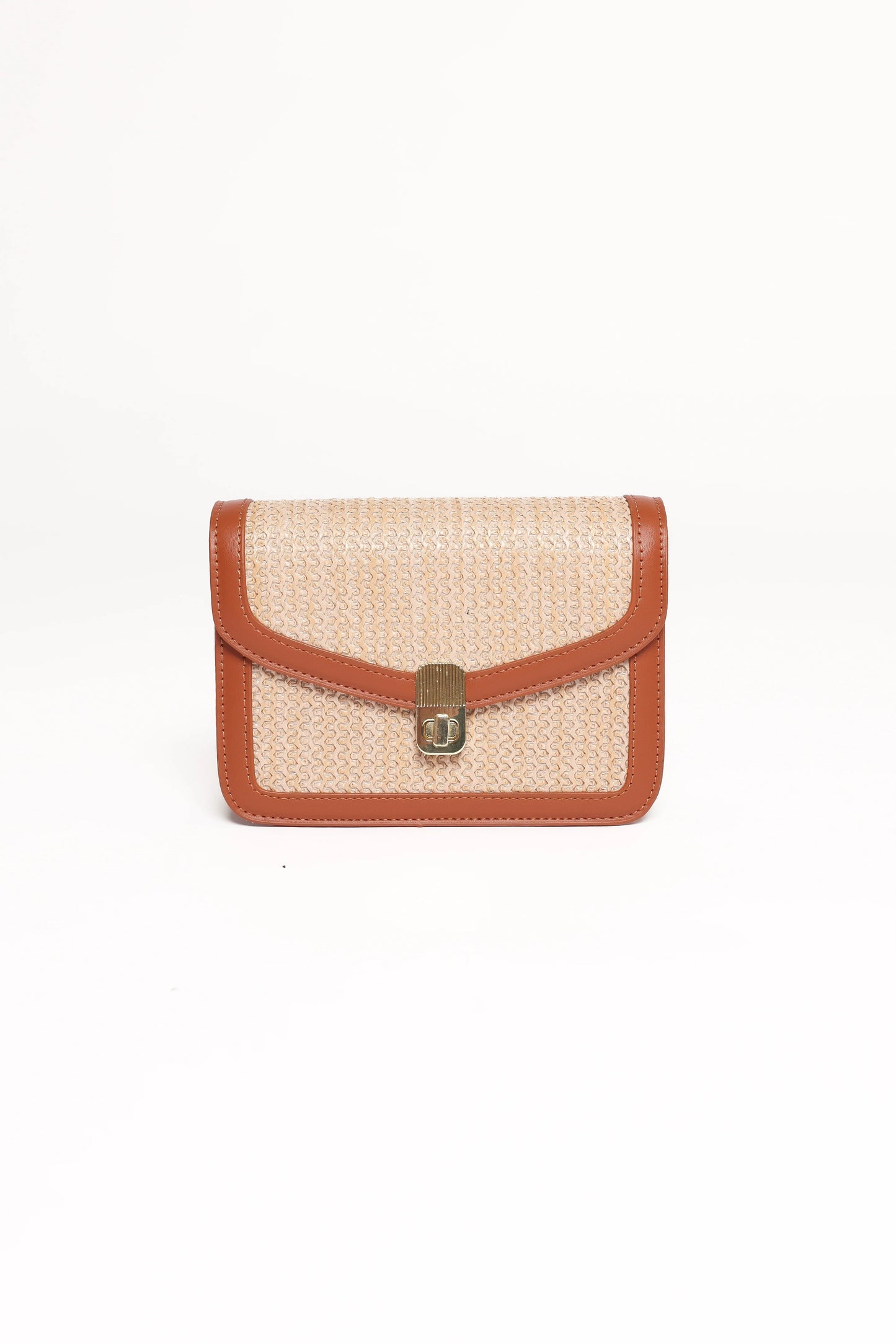 Tan Rattan & Faux Leather Shoulder Bag