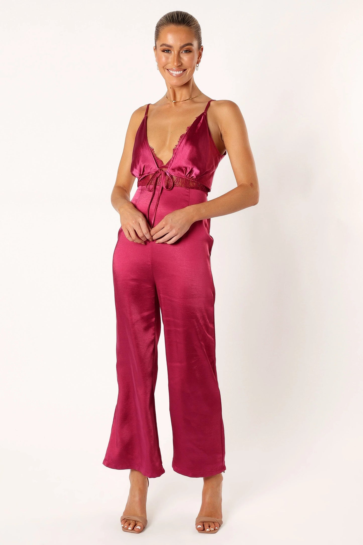 Tie-Detail Satin Jumpsuit