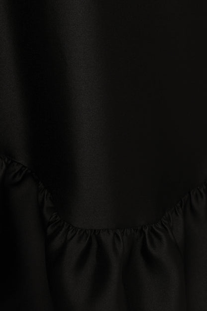 Black Halter-Tie Ruffle Midi Dress