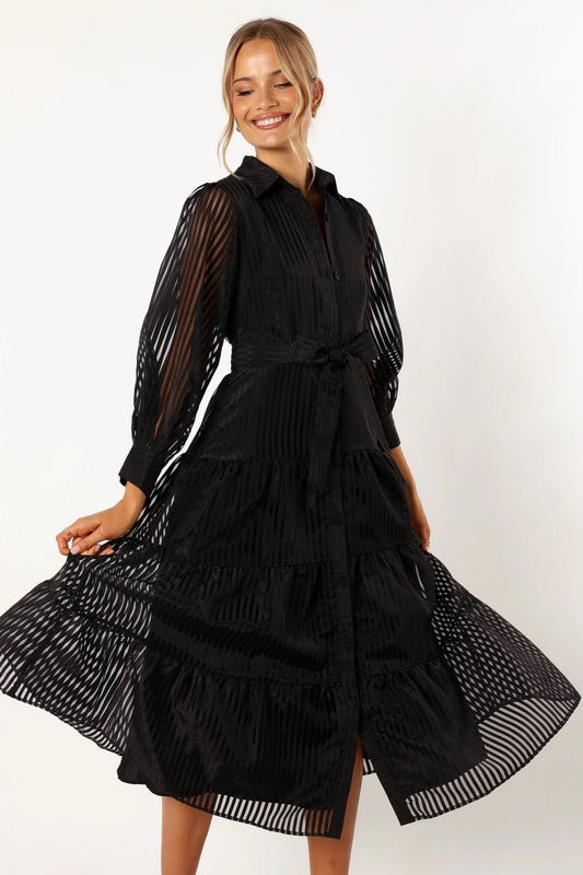 Collared V-Neck Tiered Maxi Dress