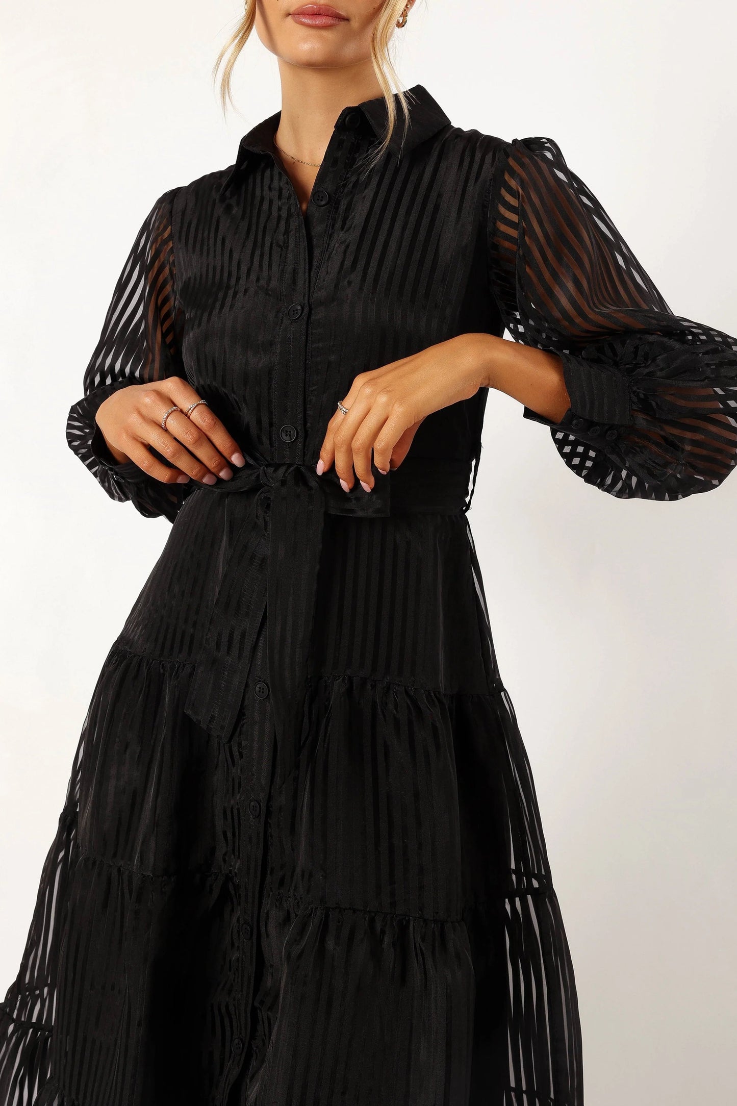 Collared V-Neck Tiered Maxi Dress