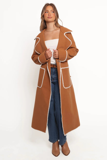Contrast-Stitch Longline Coat