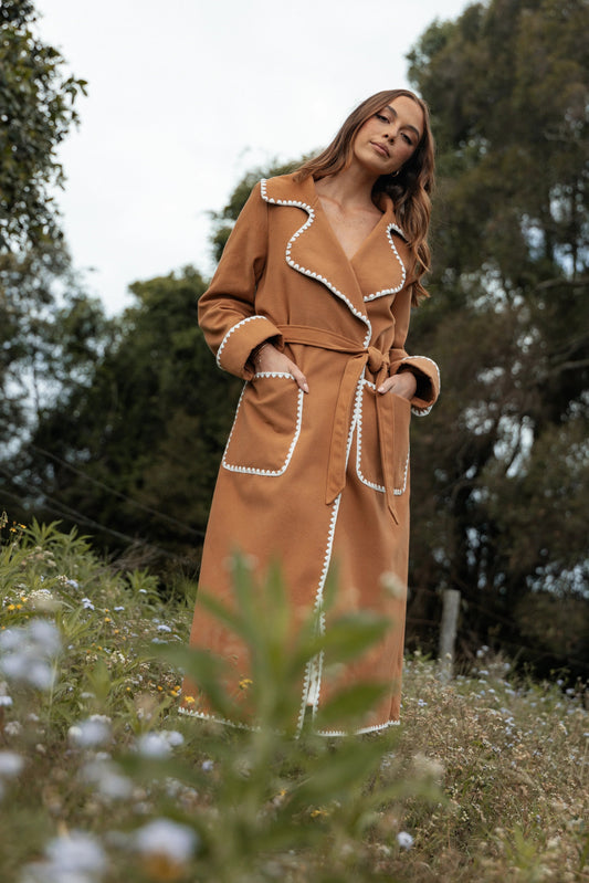 Contrast-Stitch Longline Coat