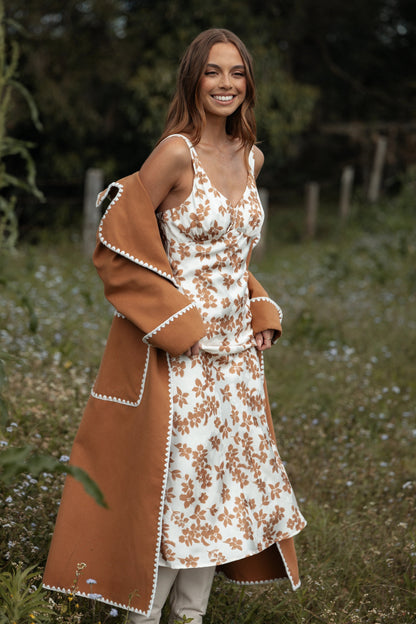 Contrast-Stitch Longline Coat