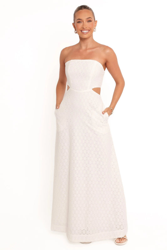 Embroidered Anglaise Strapless Midi Dress
