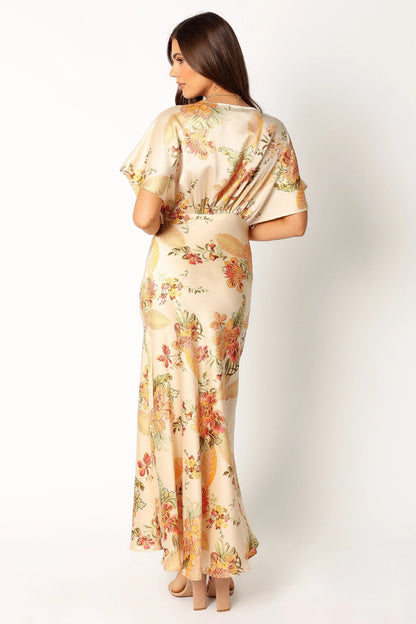 Gathered Bust Satin-Feel Maxi