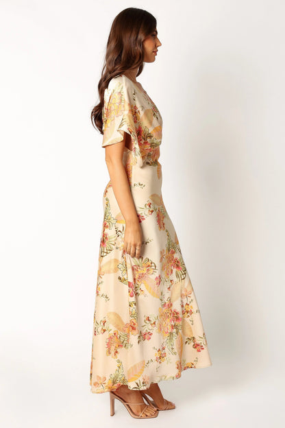 Gathered Bust Satin-Feel Maxi