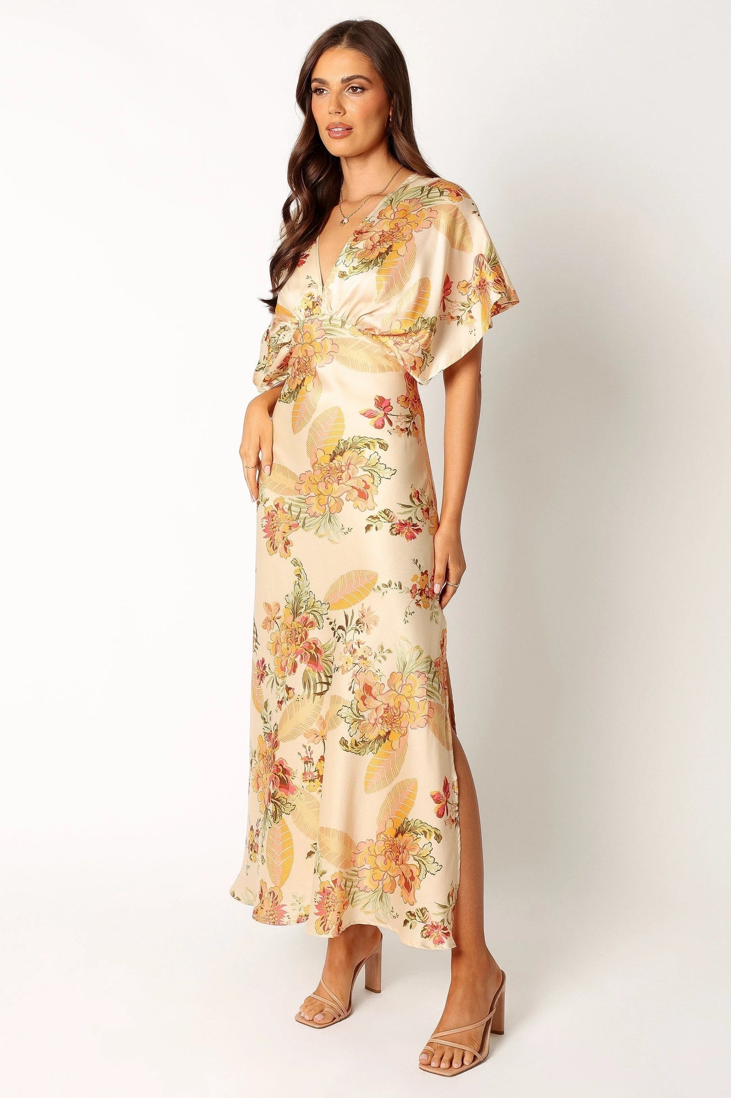 Gathered Bust Satin-Feel Maxi