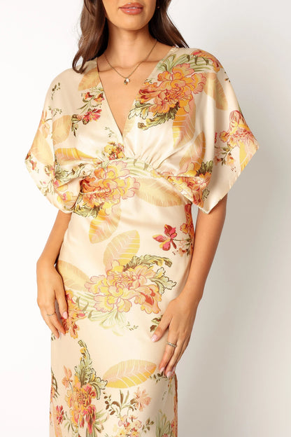 Gathered Bust Satin-Feel Maxi