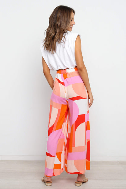 High-Waist Abstract Wide-Leg Pants