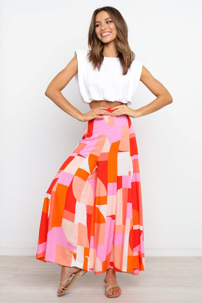 High-Waist Abstract Wide-Leg Pants