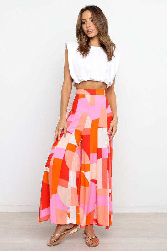High-Waist Abstract Wide-Leg Pants