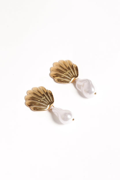 Pearl-Drop Seashell Earrings