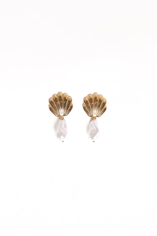 Pearl-Drop Seashell Earrings